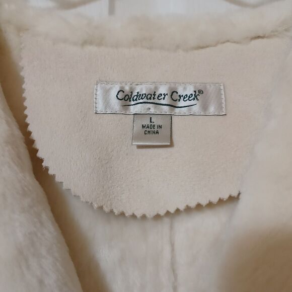 NWOT COLDWATER CREEK White Faux Leather & Fur Toggle Midi Hooded Coat, Size L - Picture 6 of 7